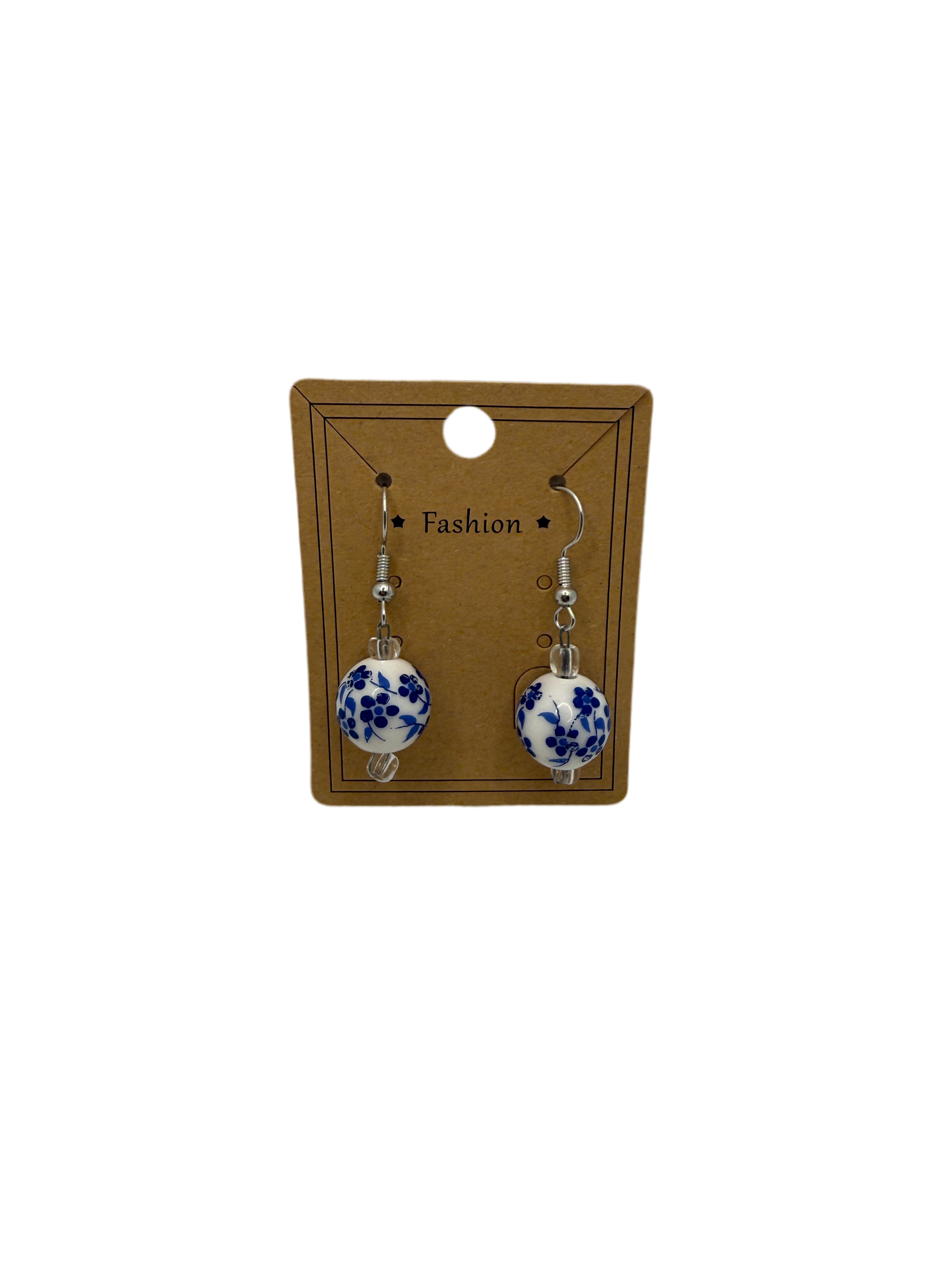 Blue and White Ceramic Floral Earrings