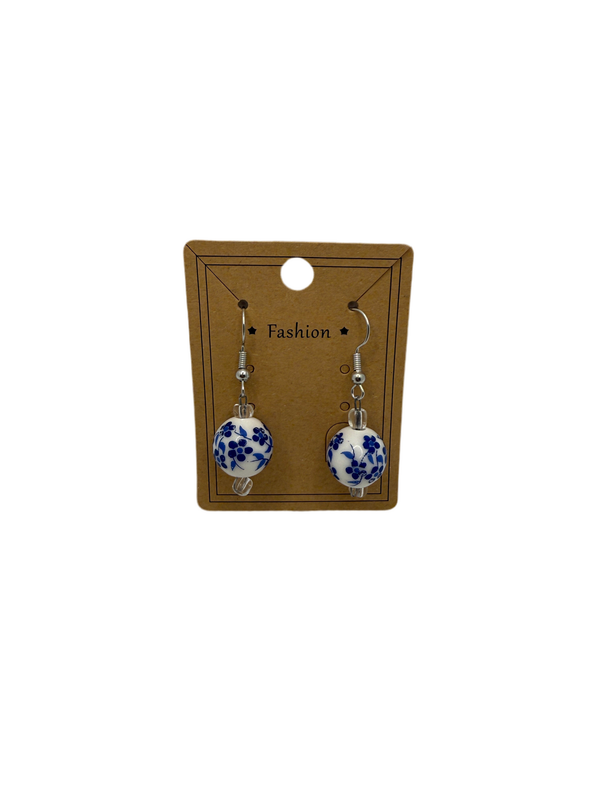 Blue and White Ceramic Floral Earrings