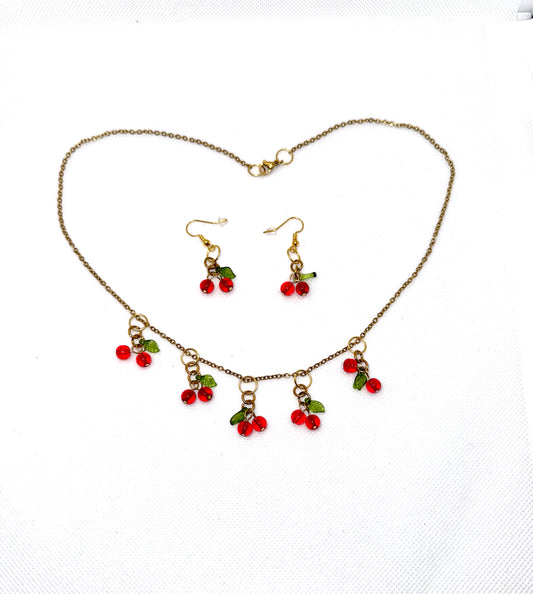 Cherry Necklace and Earrings Set