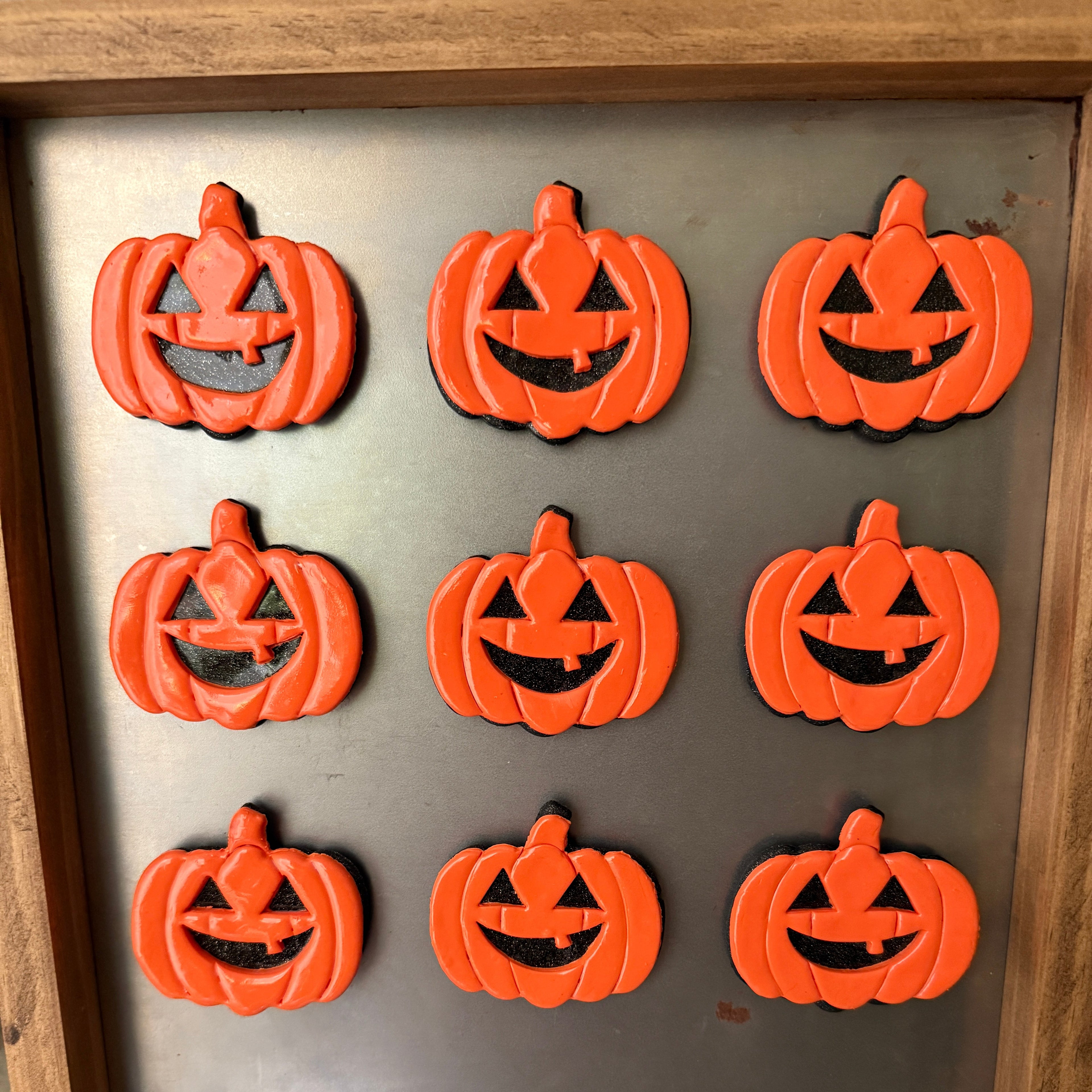 Orange jack-o-lantern polymer clay magnets